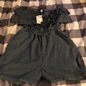 Francesca’s strapless denim romper